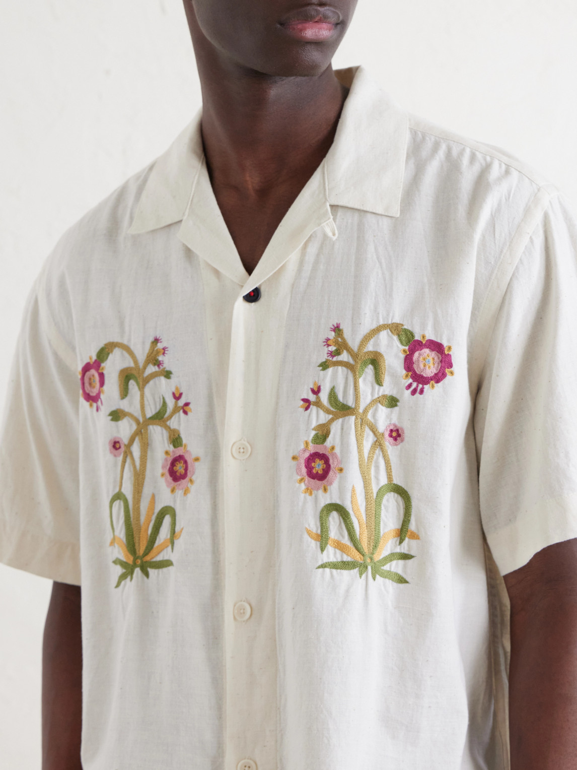 Ronald Convertible-Collar Embroidered Cotton Shirt