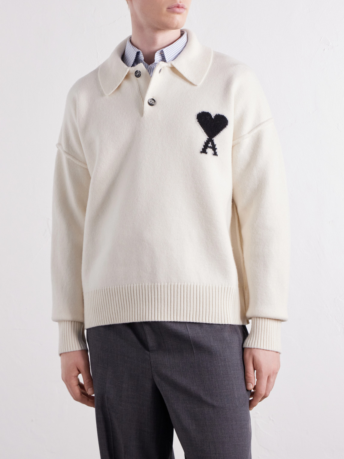 Logo-Intarsia Wool Polo Sweater