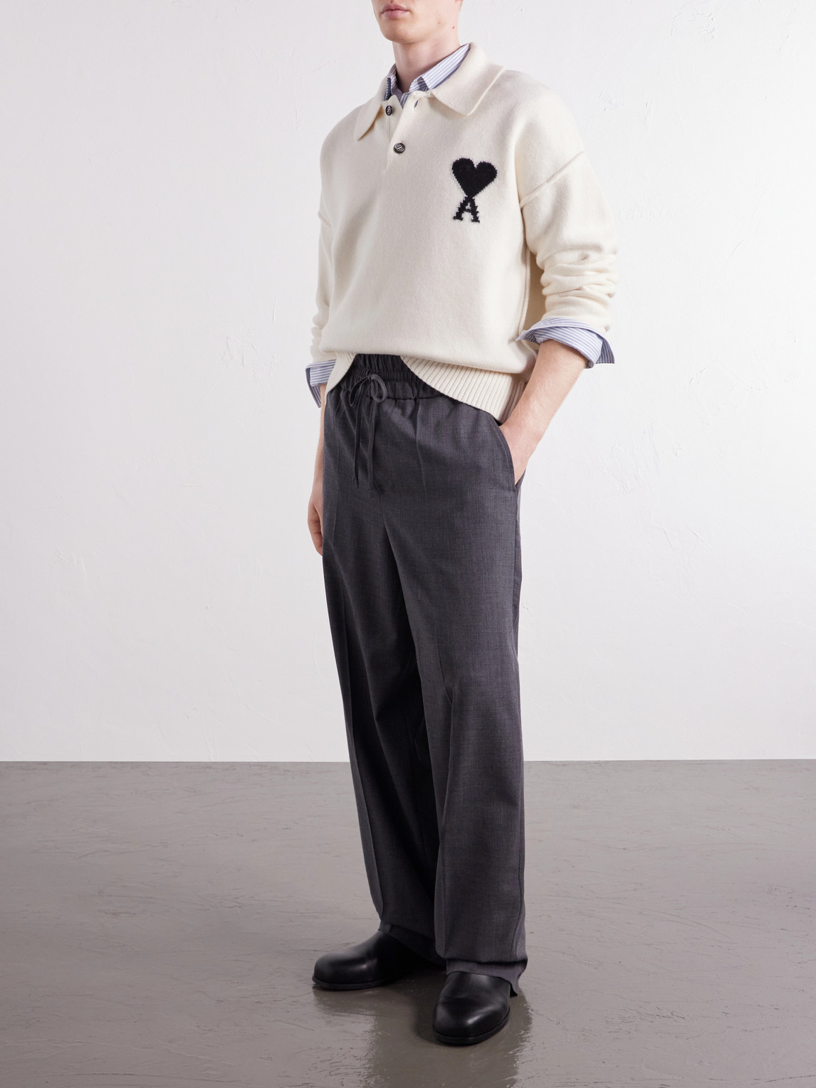 Logo-Intarsia Wool Polo Sweater