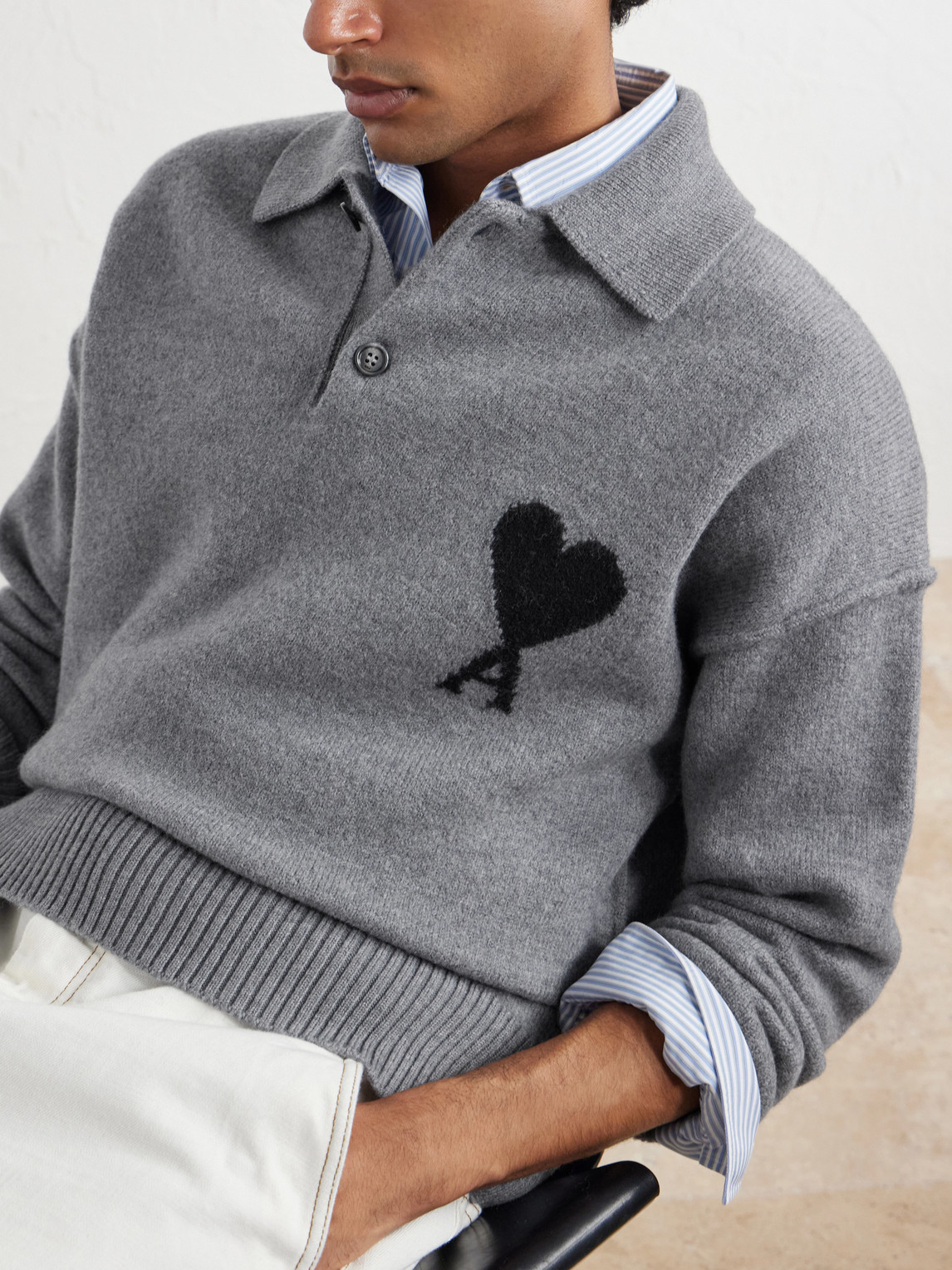 Logo-Intarsia Wool Polo Sweater