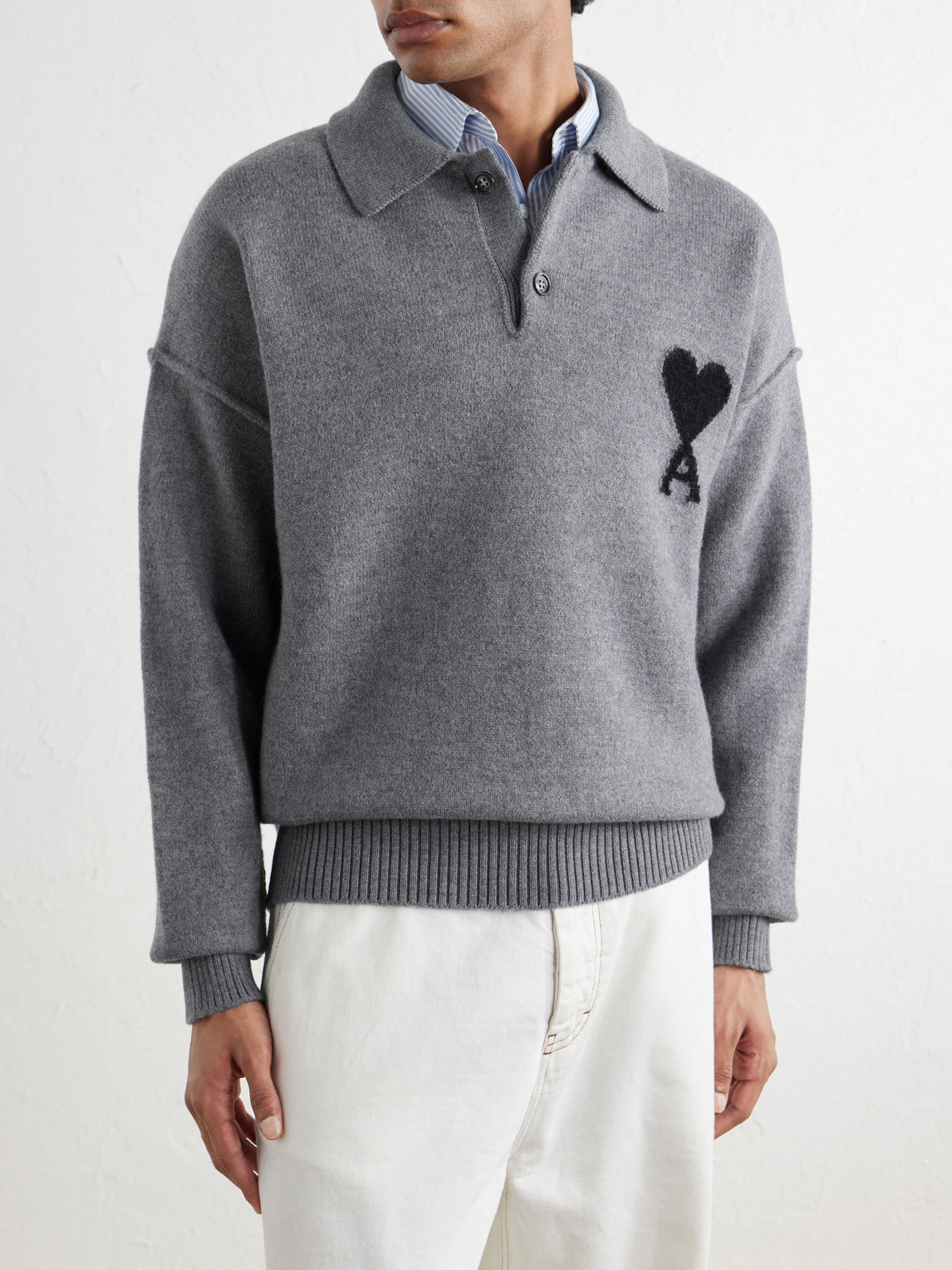 Logo-Intarsia Wool Polo Sweater