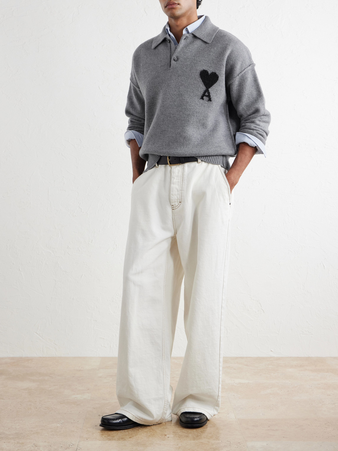 Logo-Intarsia Wool Polo Sweater