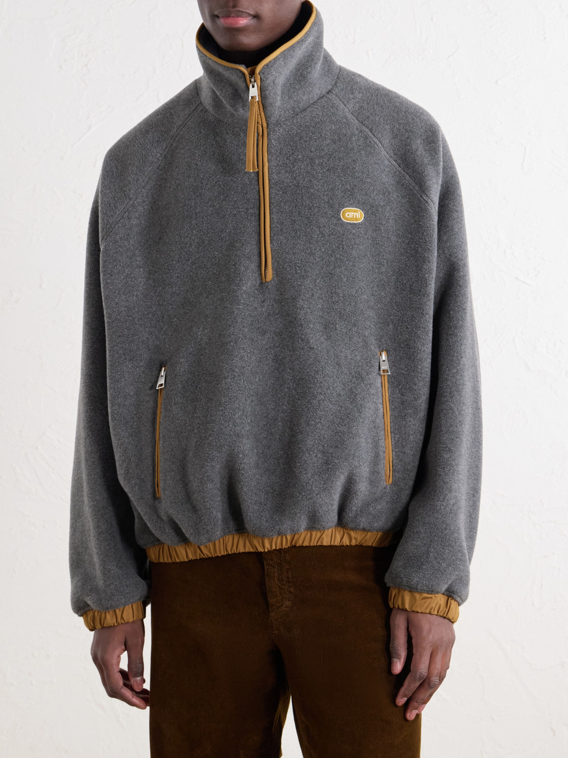 Logo-Appliquéd Shell-Trimmed Fleece Half-Zip Sweater