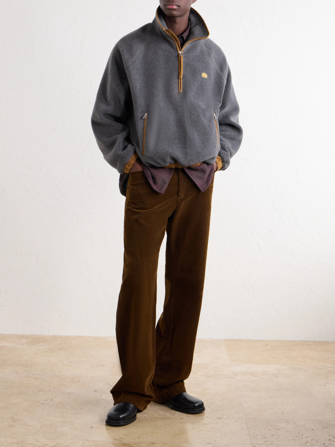 Logo-Appliquéd Shell-Trimmed Fleece Half-Zip Sweater