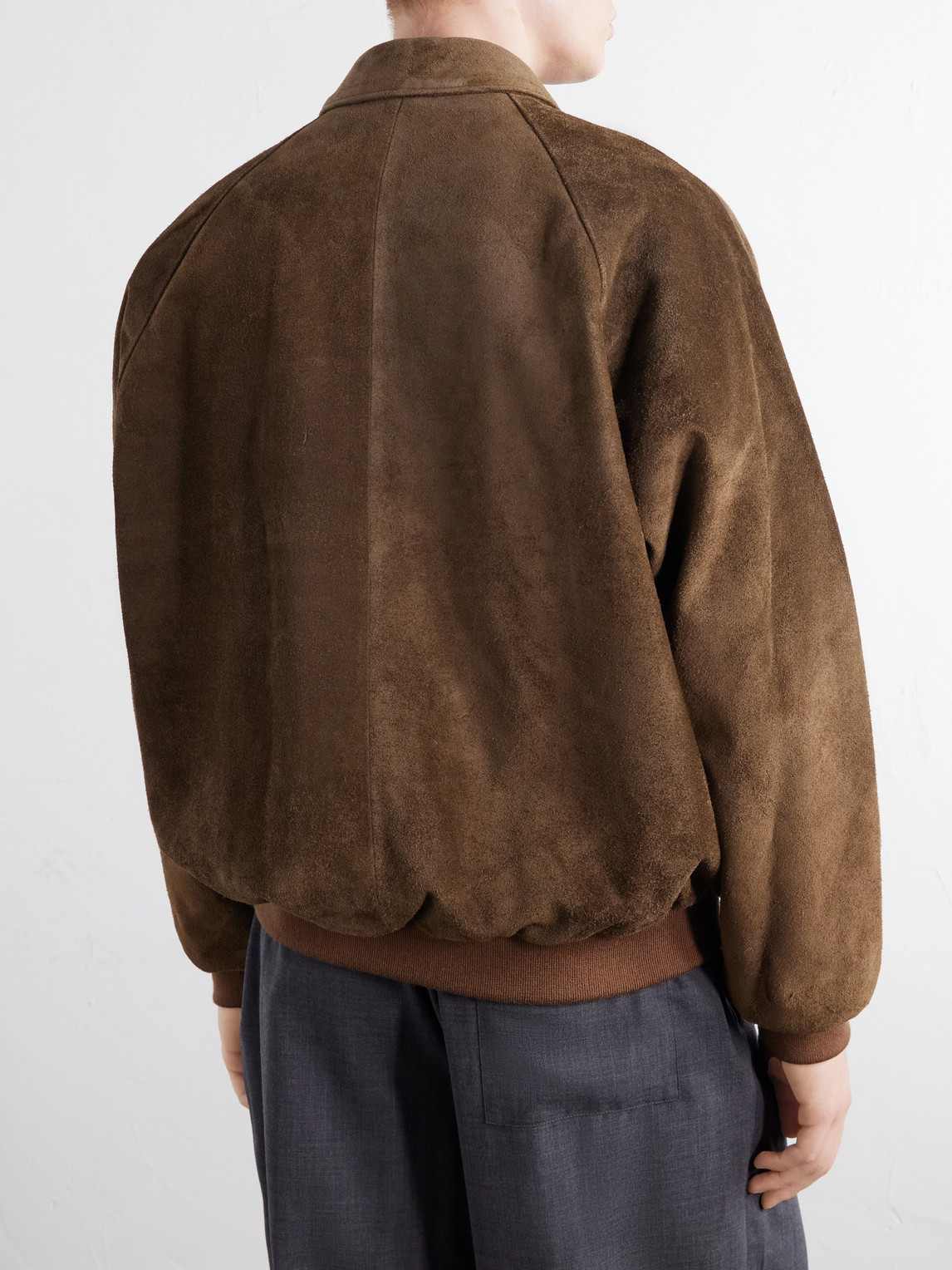 Rib-Trimmed Suede Blouson Jacket
