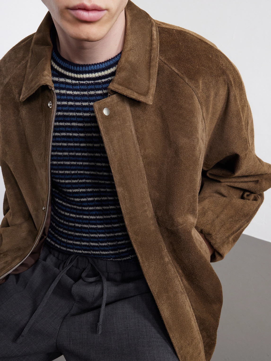 Rib-Trimmed Suede Blouson Jacket