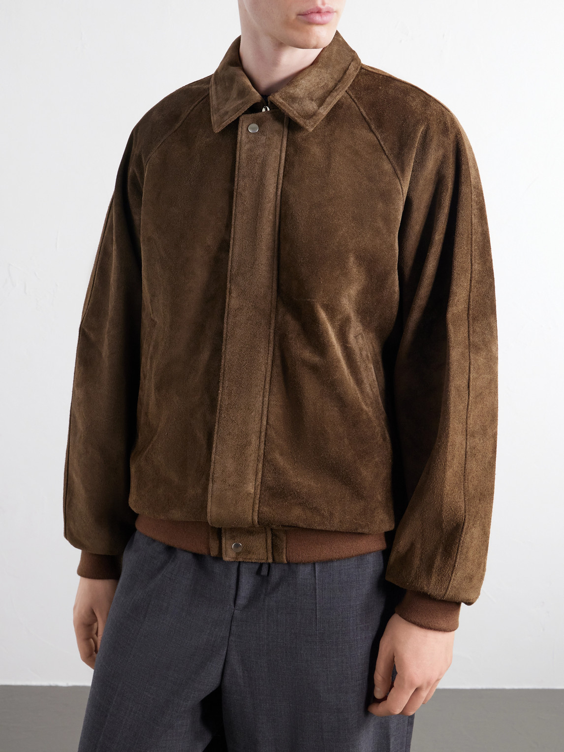 Rib-Trimmed Suede Blouson Jacket