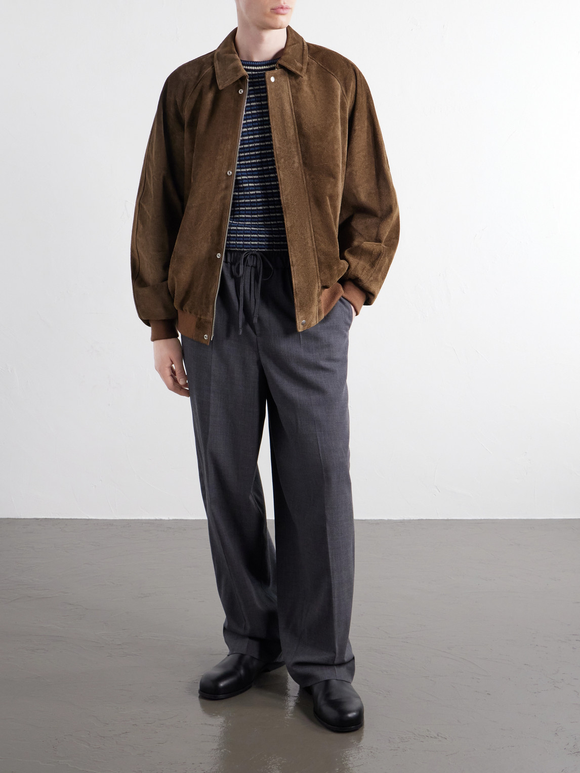 Rib-Trimmed Suede Blouson Jacket