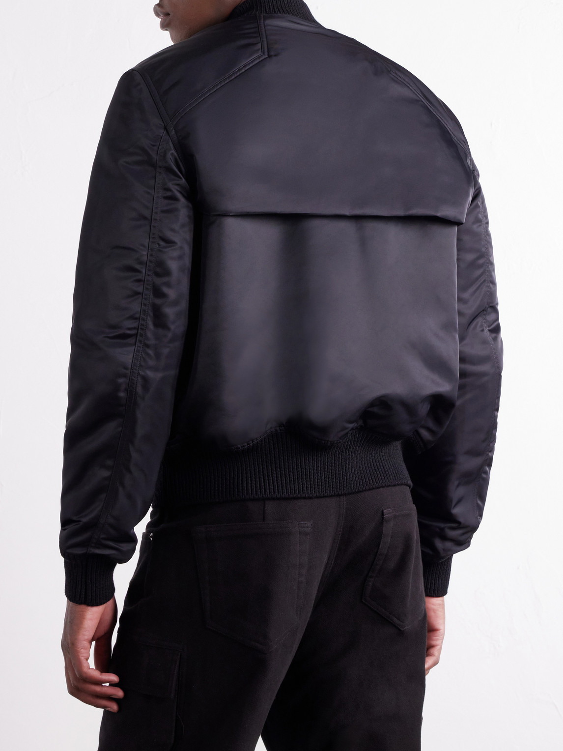 Two-Piece Buckled Rib-Trimmed Satin Bomber Jacket