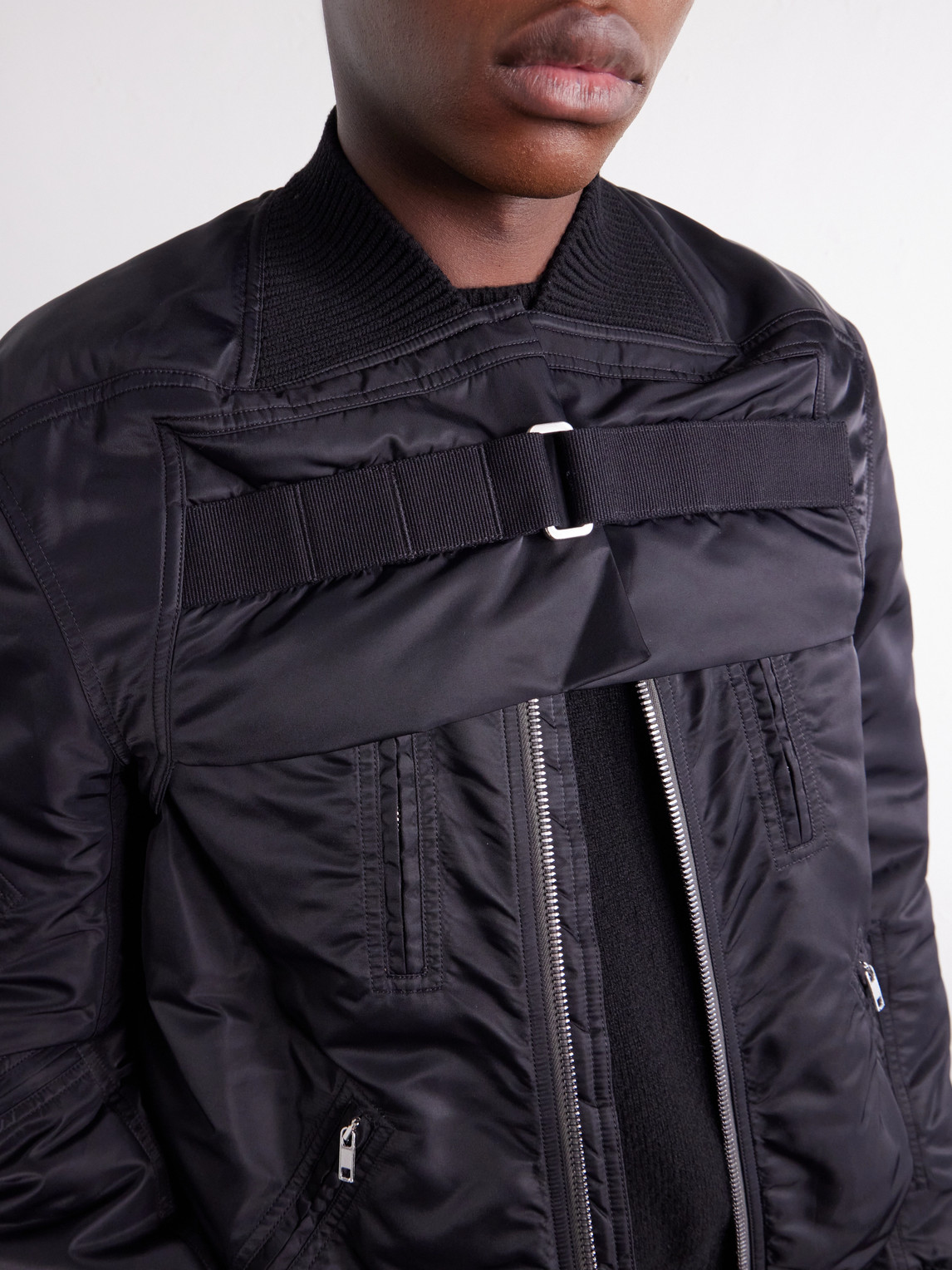 Two-Piece Buckled Rib-Trimmed Satin Bomber Jacket