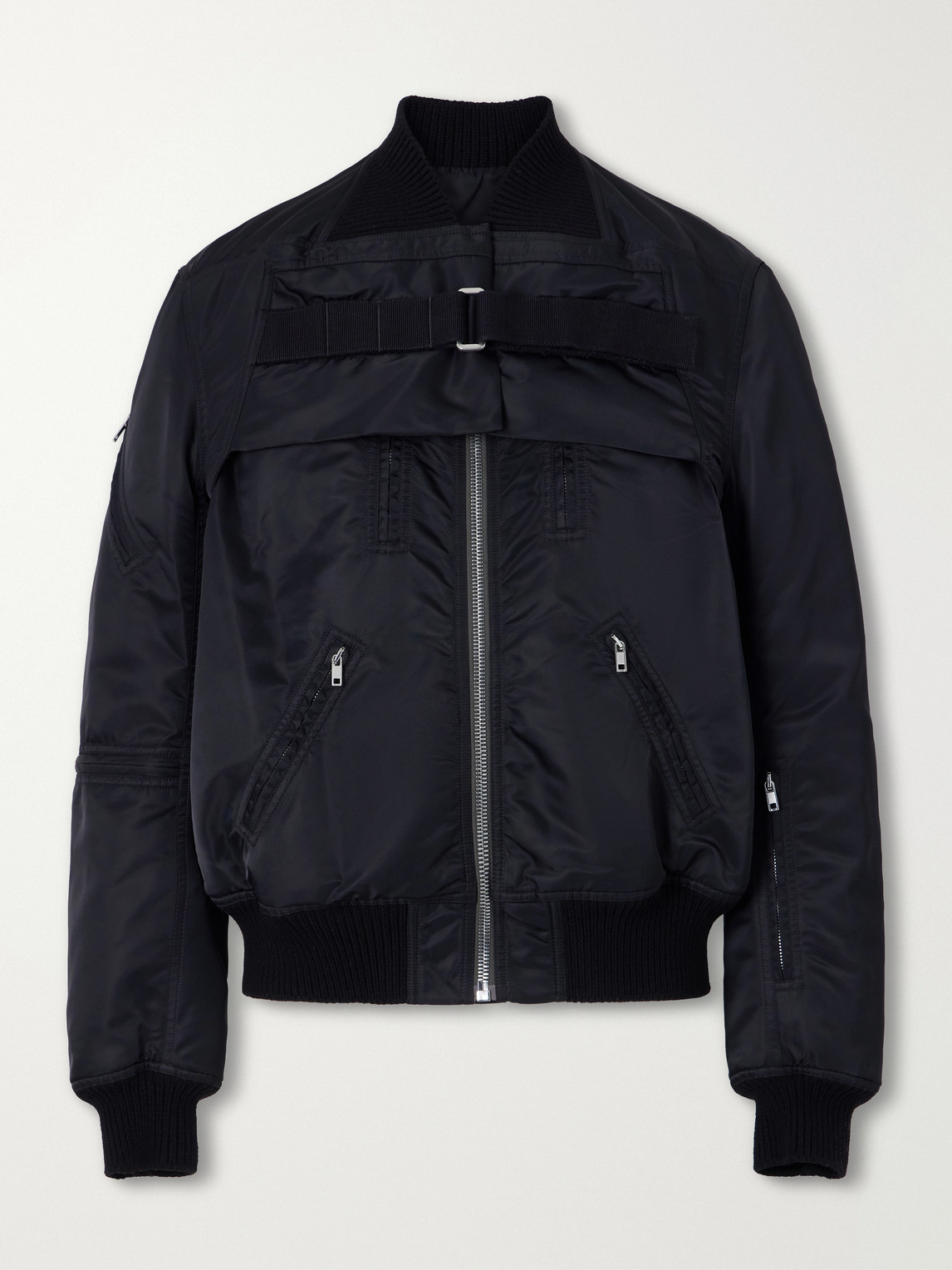 Two-Piece Buckled Rib-Trimmed Satin Bomber Jacket