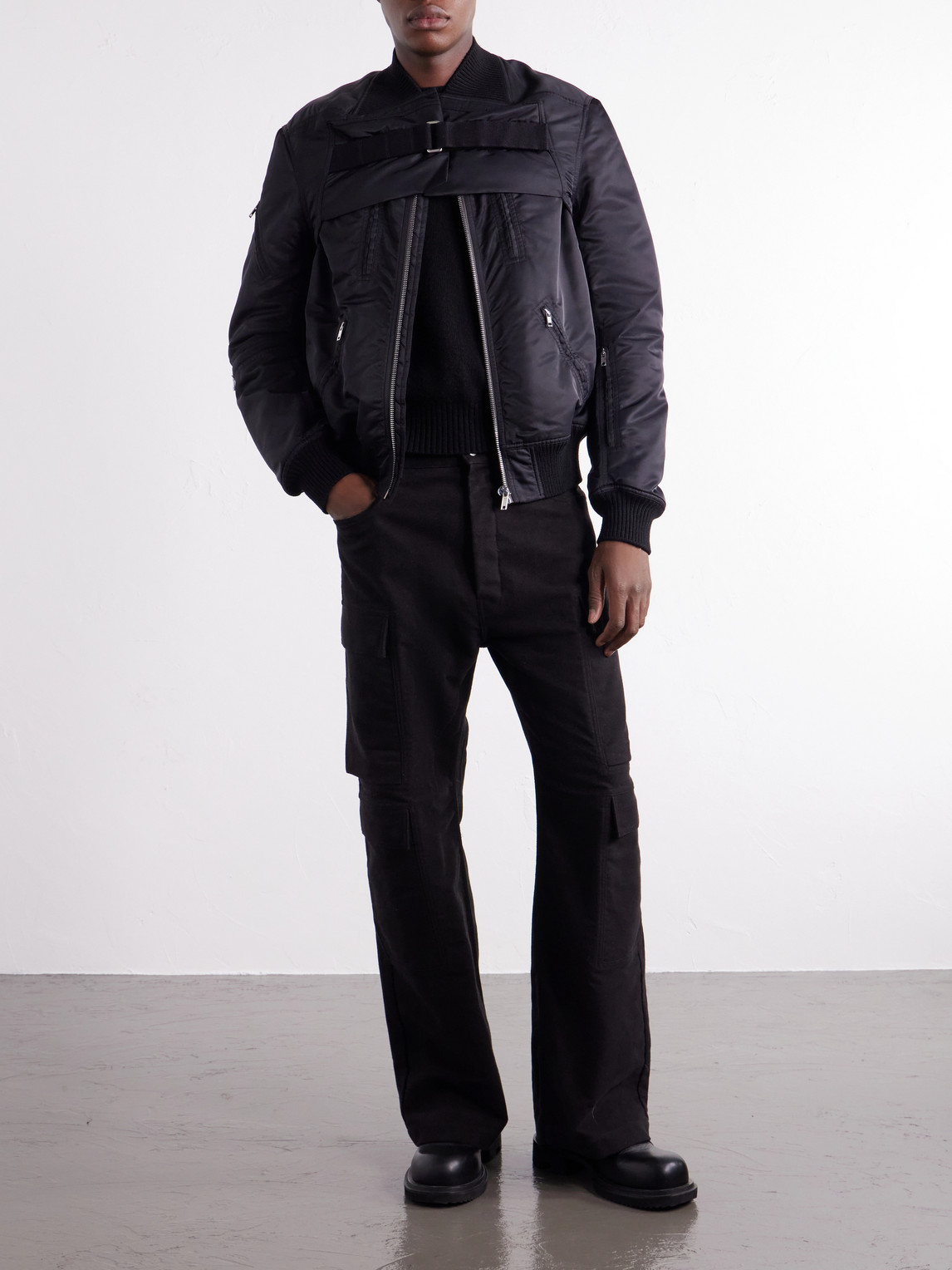Two-Piece Buckled Rib-Trimmed Satin Bomber Jacket