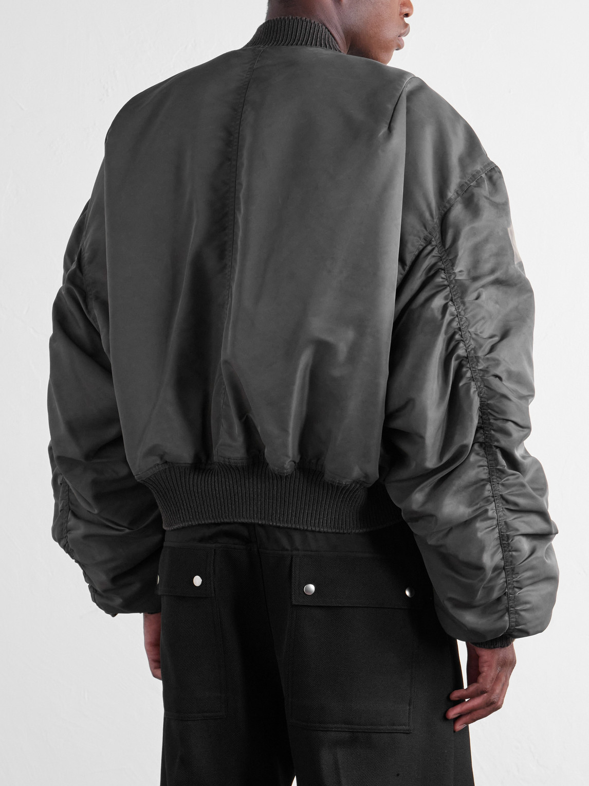 Cropped Appliquéd Shell Bomber Jacket