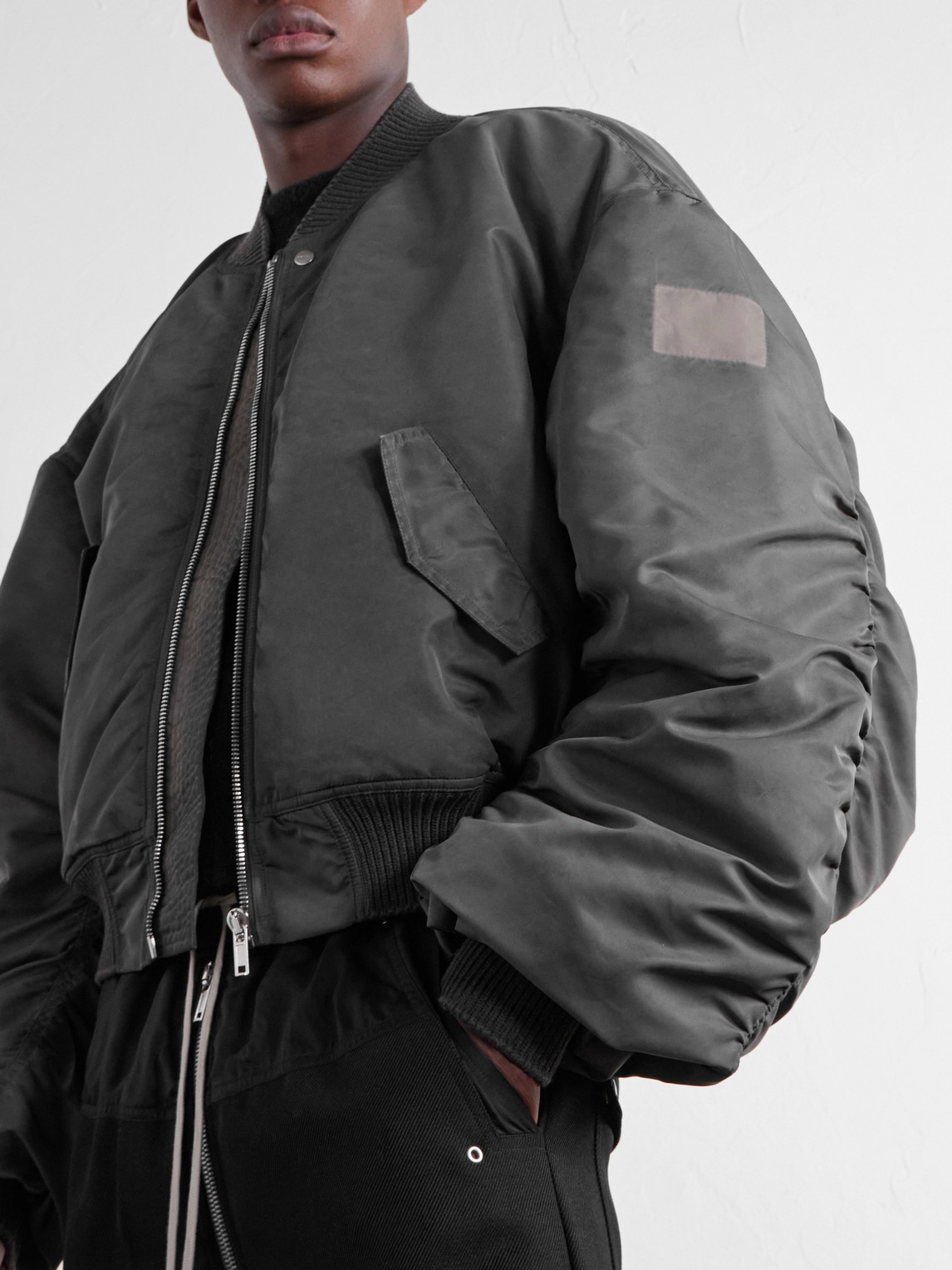 Cropped Appliquéd Shell Bomber Jacket