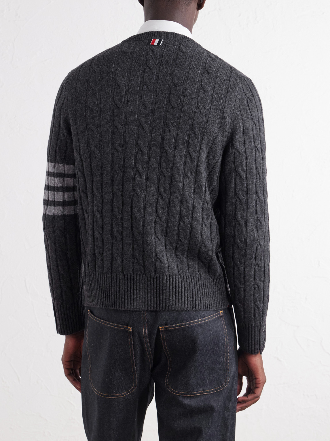 4-Bar Stripe Cable-Knit Cashmere Sweater