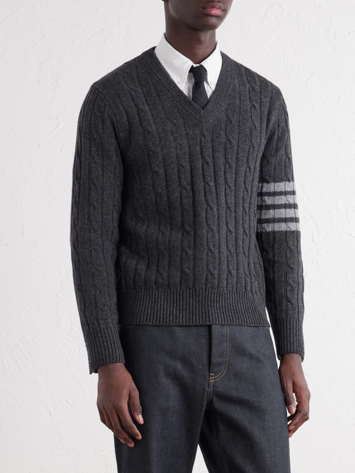 4-Bar Stripe Cable-Knit Cashmere Sweater