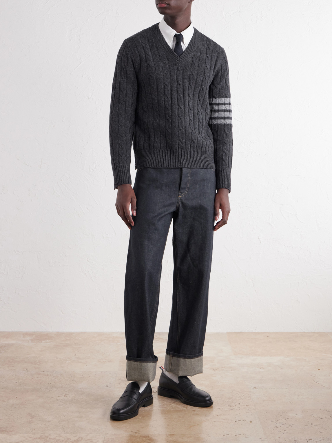 4-Bar Stripe Cable-Knit Cashmere Sweater