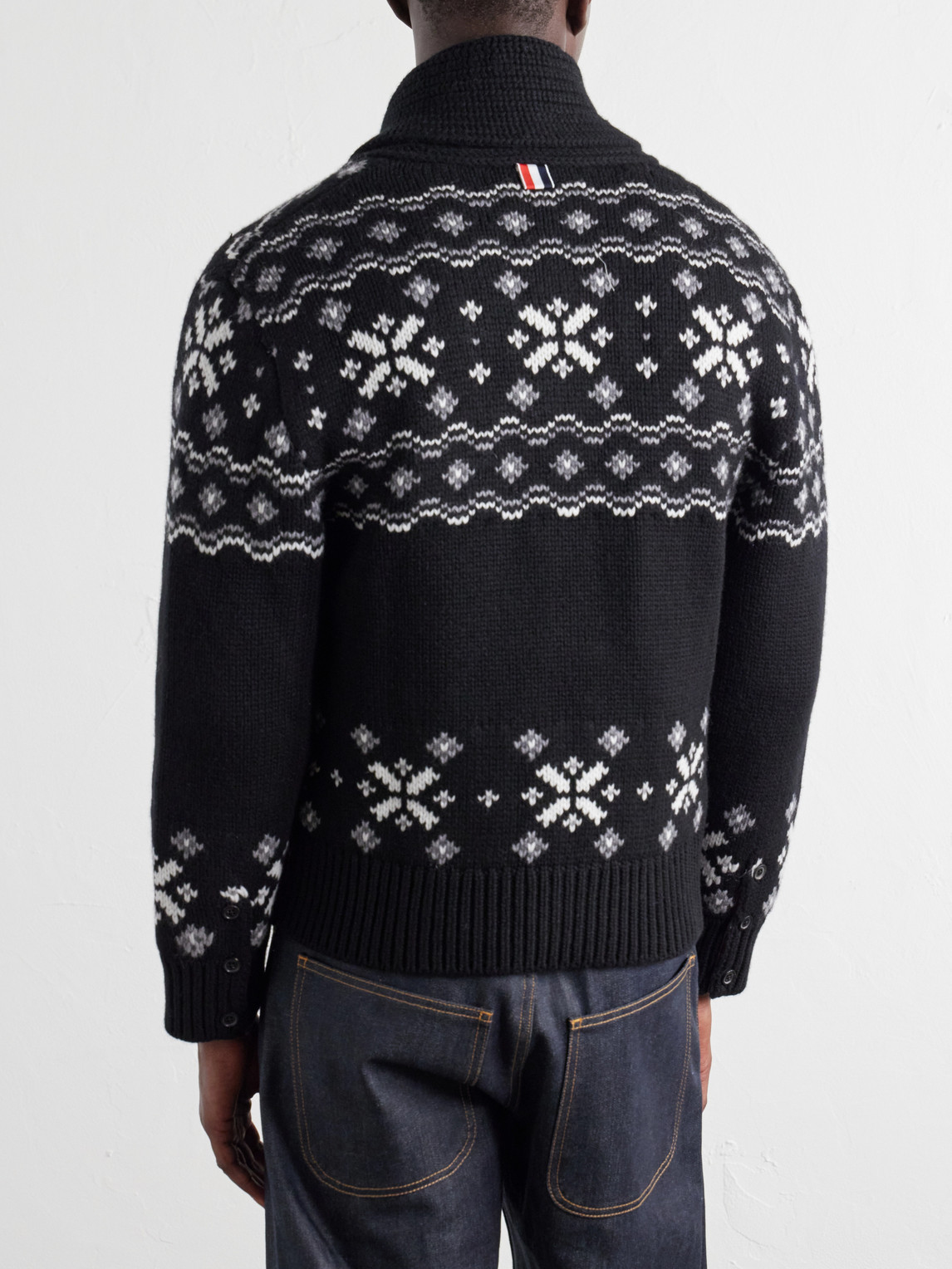 Shawl-Collar Jacquard-Knitted Cashmere Cardigan