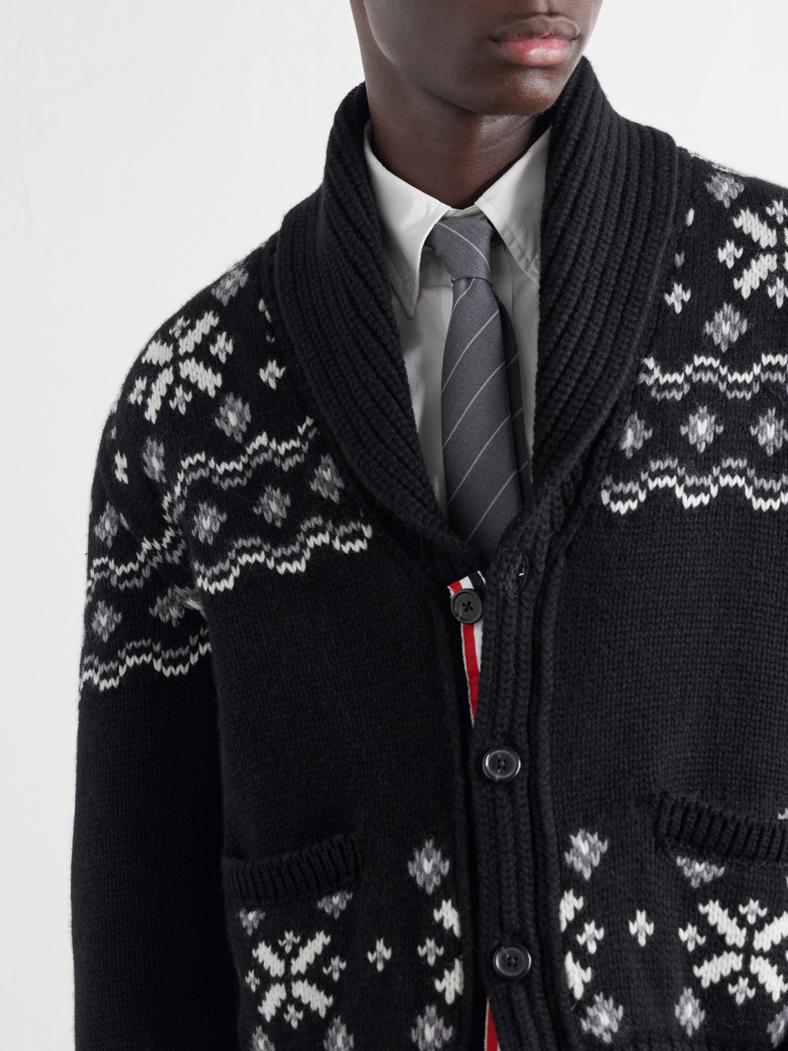 Shawl-Collar Jacquard-Knitted Cashmere Cardigan