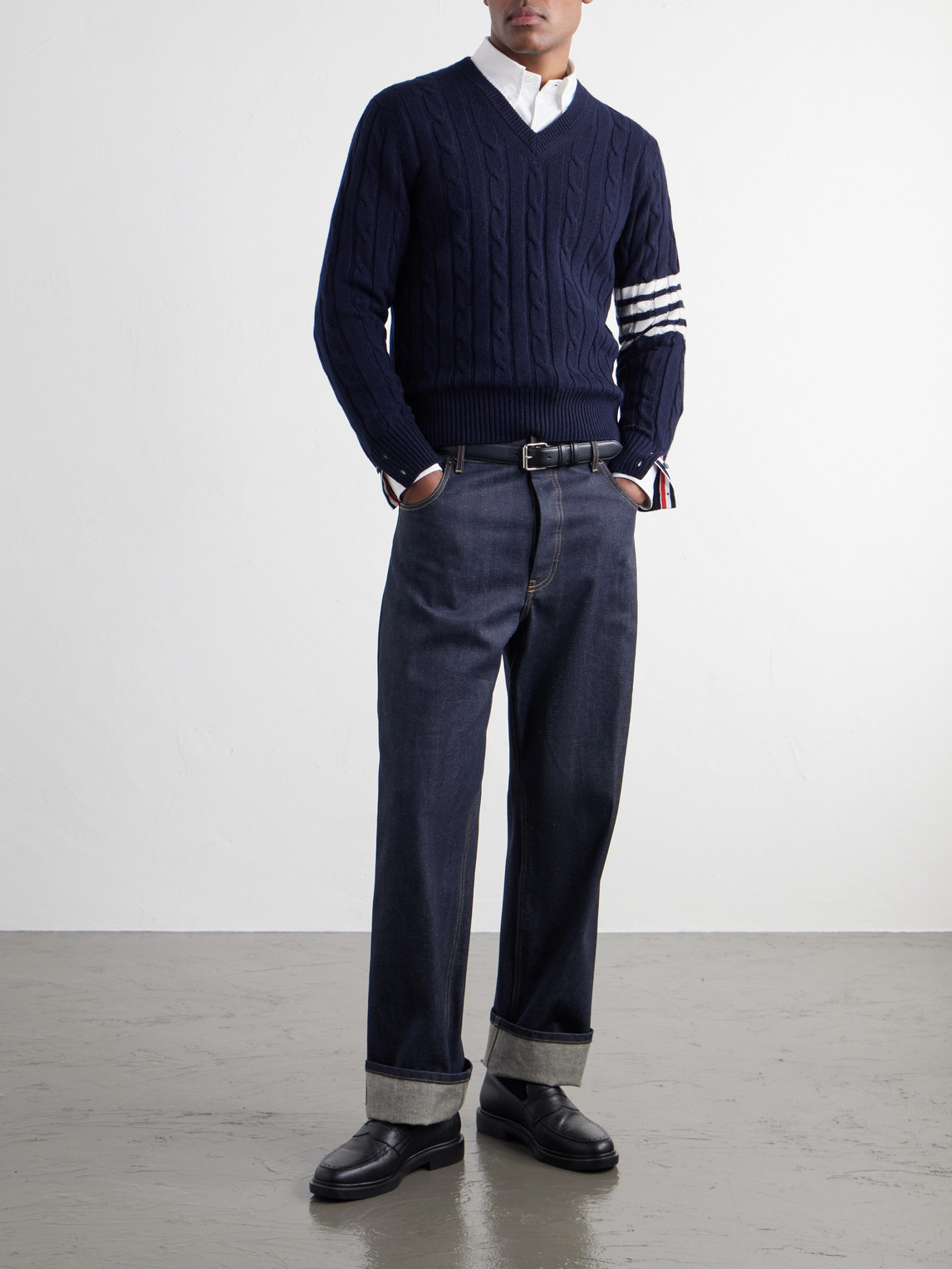 4-Bar Stripe Cable-Knit Cashmere Sweater