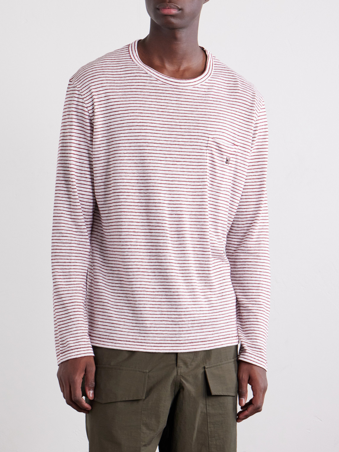 Hour Embroidered Striped Linen And Cotton-Blend T-Shirt