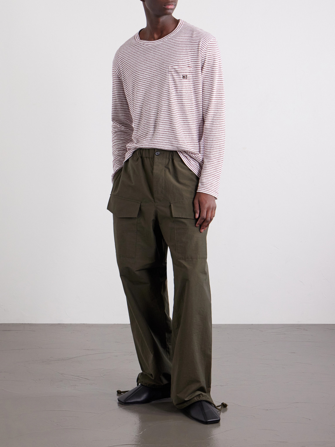 Hour Embroidered Striped Linen And Cotton-Blend T-Shirt