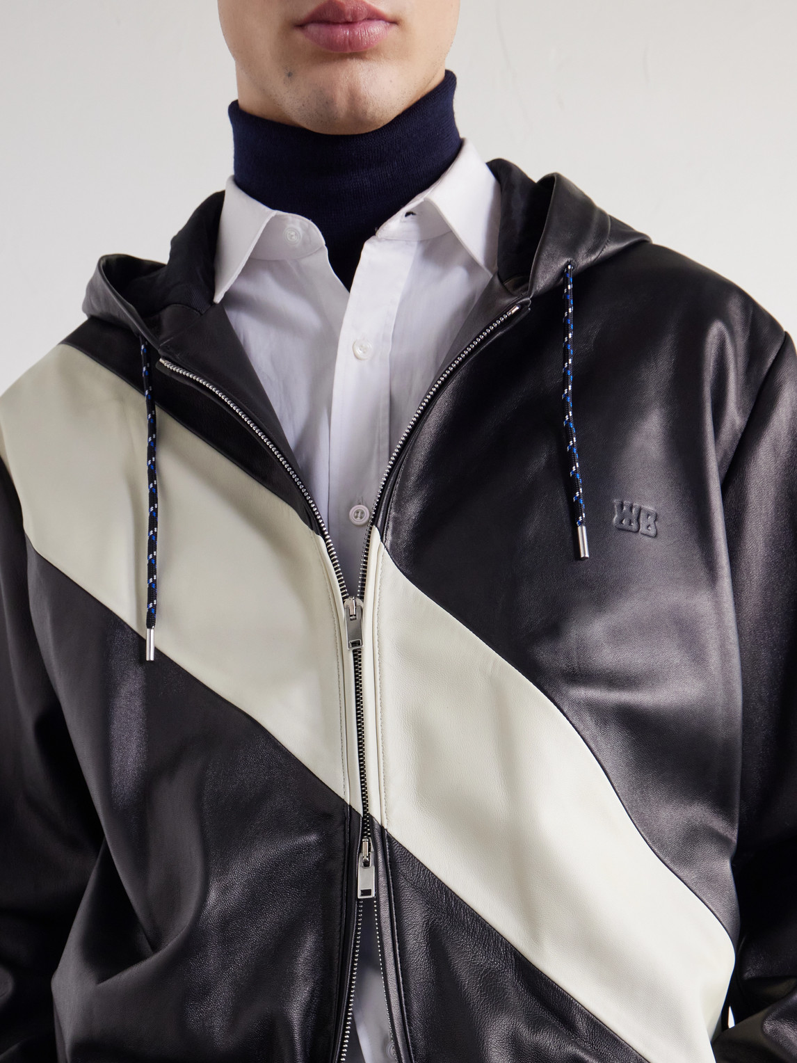Vista Striped Leather Hooded Jacket