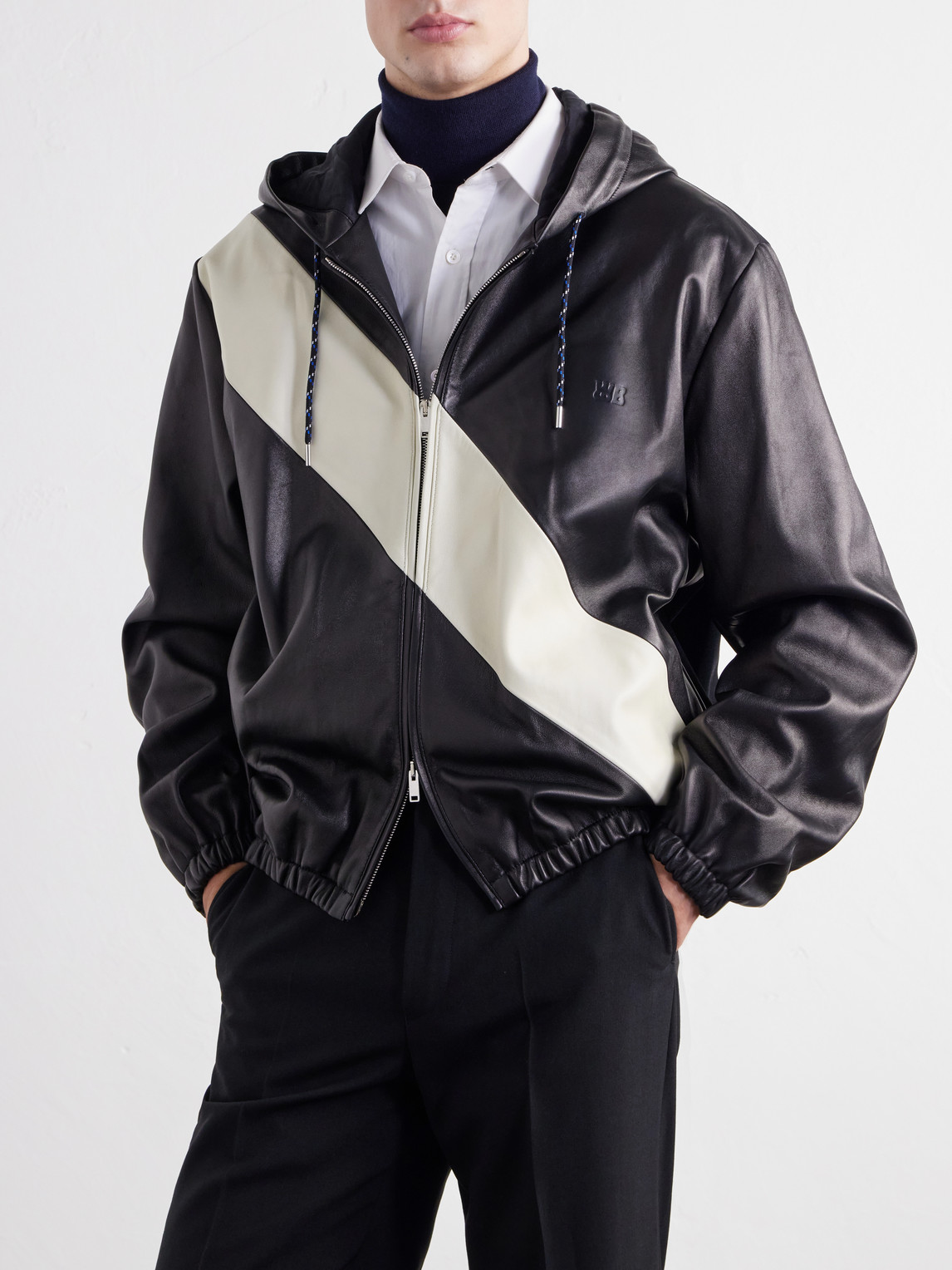 Vista Striped Leather Hooded Jacket