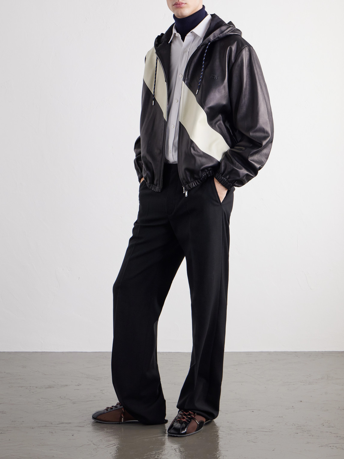 Vista Striped Leather Hooded Jacket