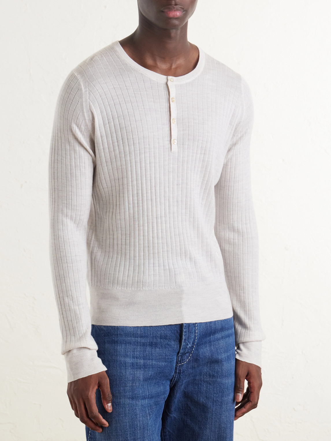 Nile Ribbed Wool Henley T-Shirt