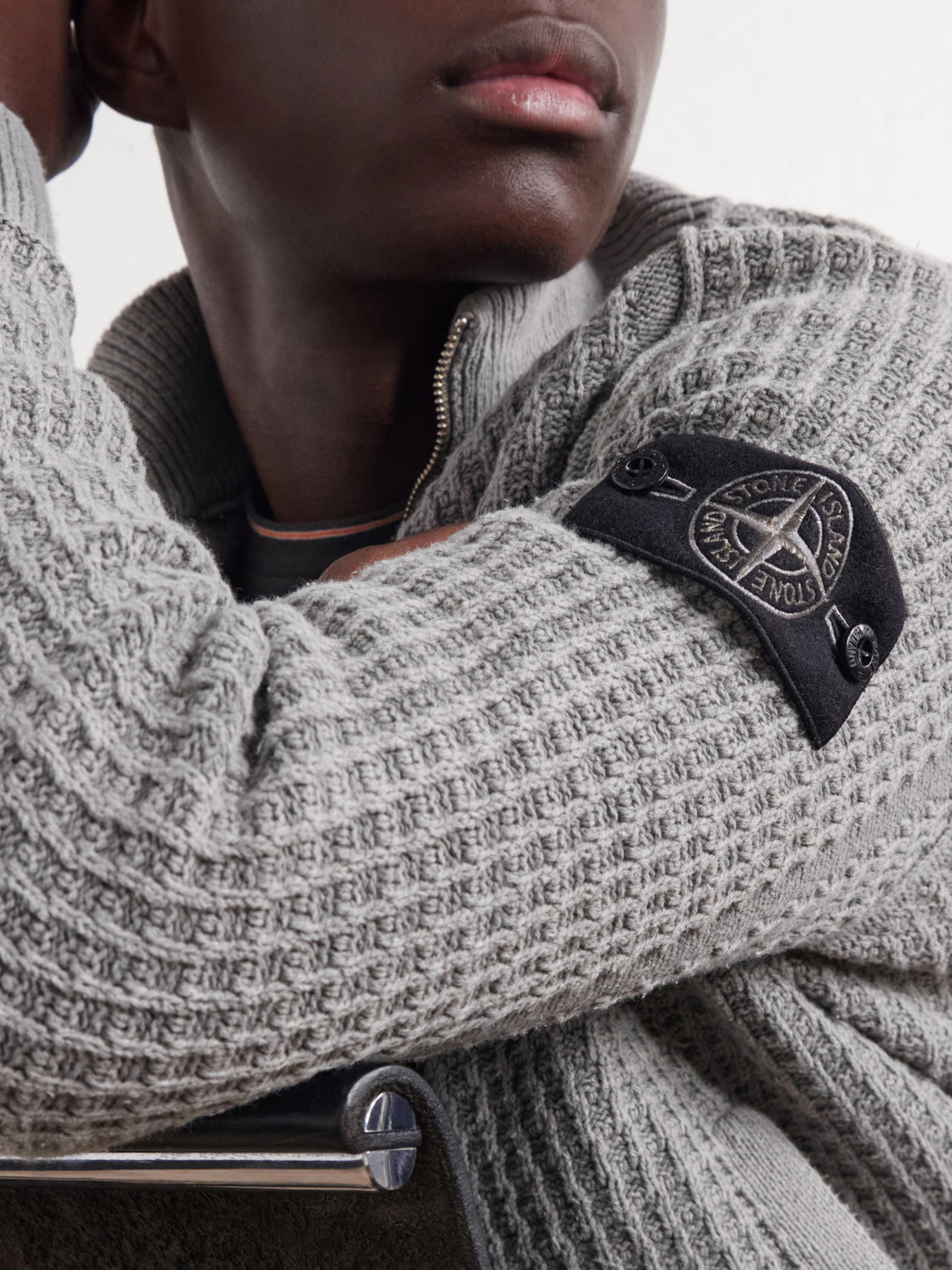Mineral-Dyed Regenerated Cotton Zip-Up Sweater