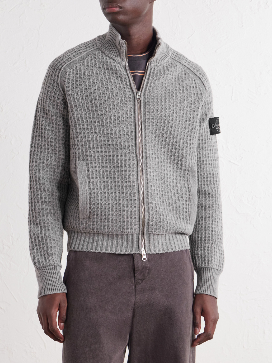 Mineral-Dyed Regenerated Cotton Zip-Up Sweater