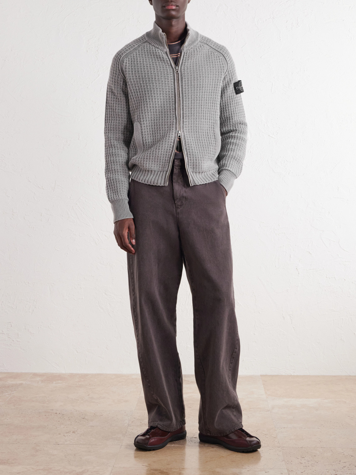 Mineral-Dyed Regenerated Cotton Zip-Up Sweater