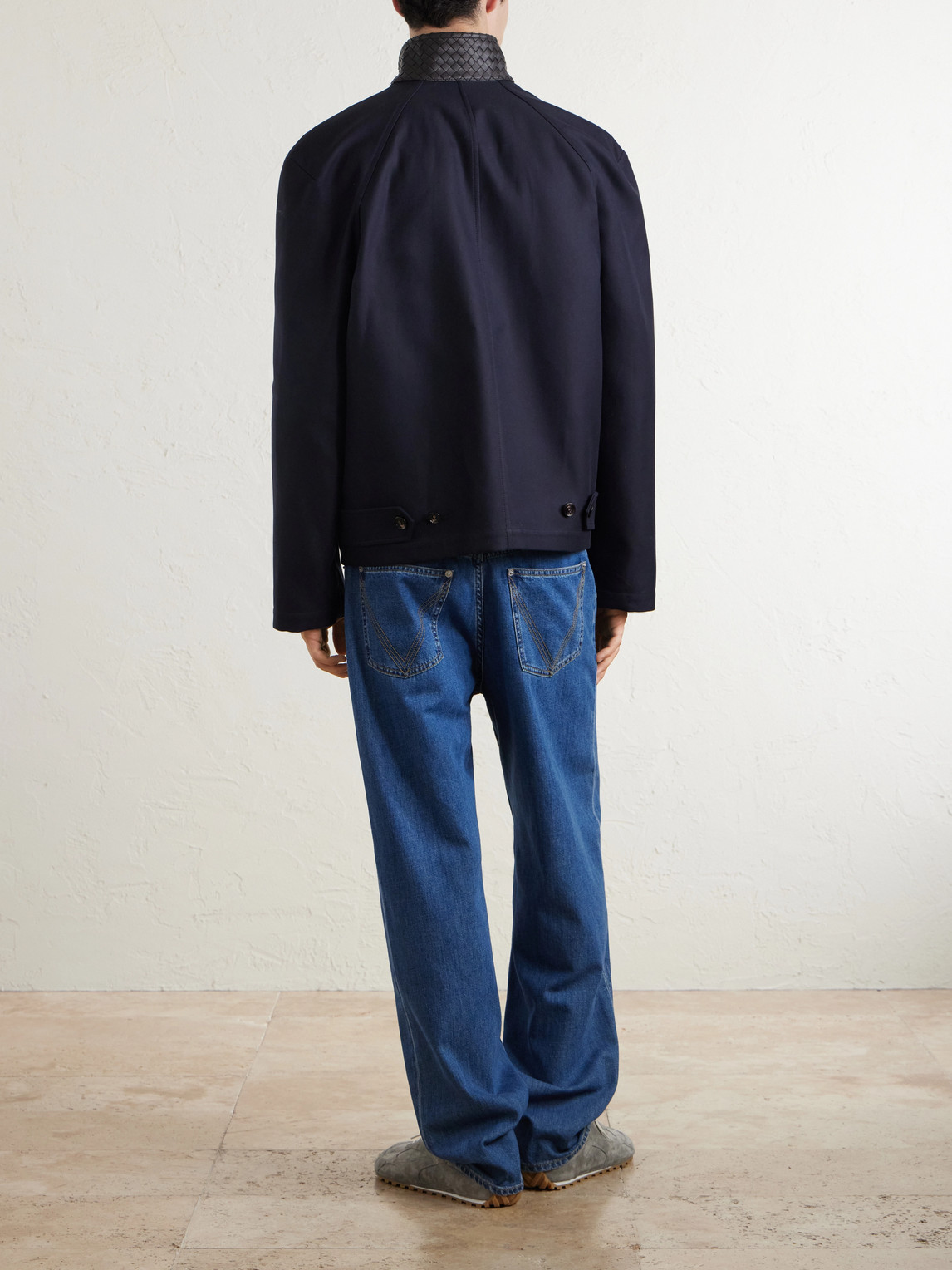 Intrecciato Leather-Trimmed Cotton-Gabardine Blouson Jacket
