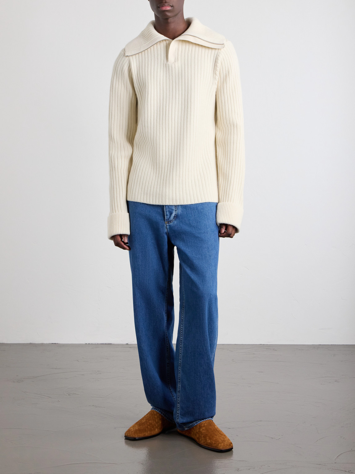 Ribbed-Knit Cashmere And Wool-Blend Half-Zip Sweater