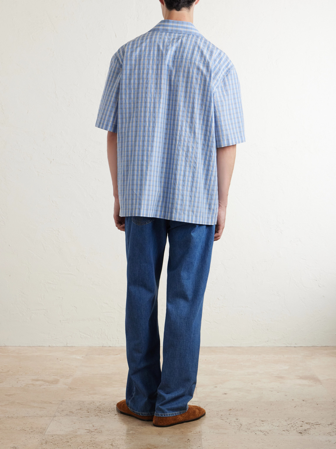 Camp-Collar Logo-Embroidered Checked Cotton And Silk-Blend Shirt