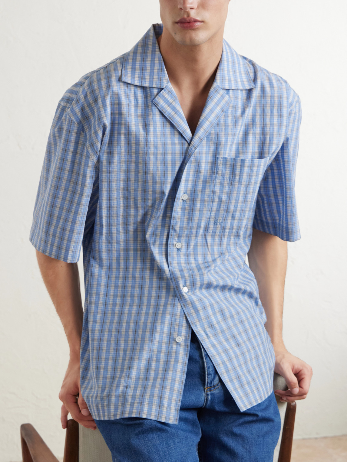 Camp-Collar Logo-Embroidered Checked Cotton And Silk-Blend Shirt