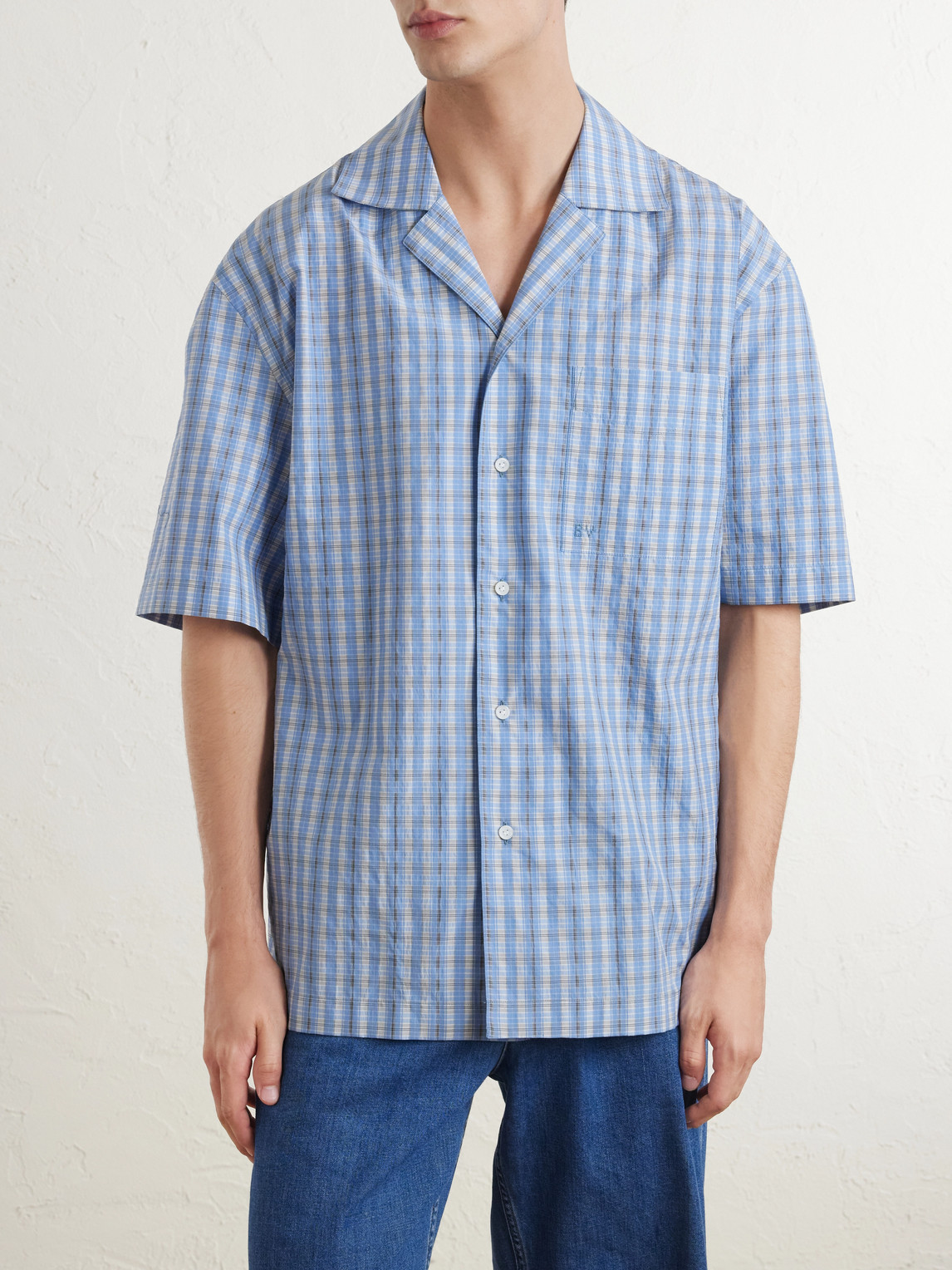 Camp-Collar Logo-Embroidered Checked Cotton And Silk-Blend Shirt