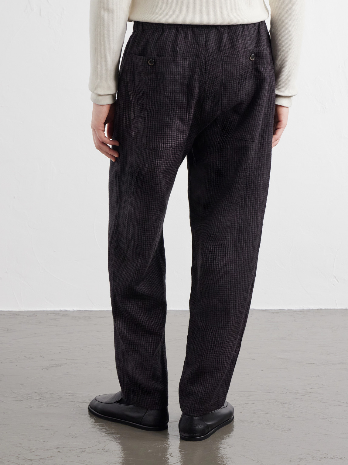 Straight-Leg Garment-Dyed Houndstooth Wool Trousers