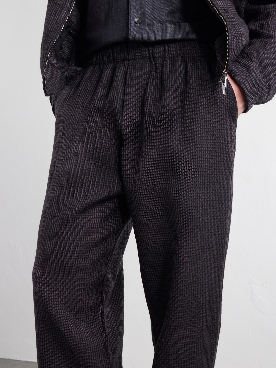 Straight-Leg Garment-Dyed Houndstooth Wool Trousers