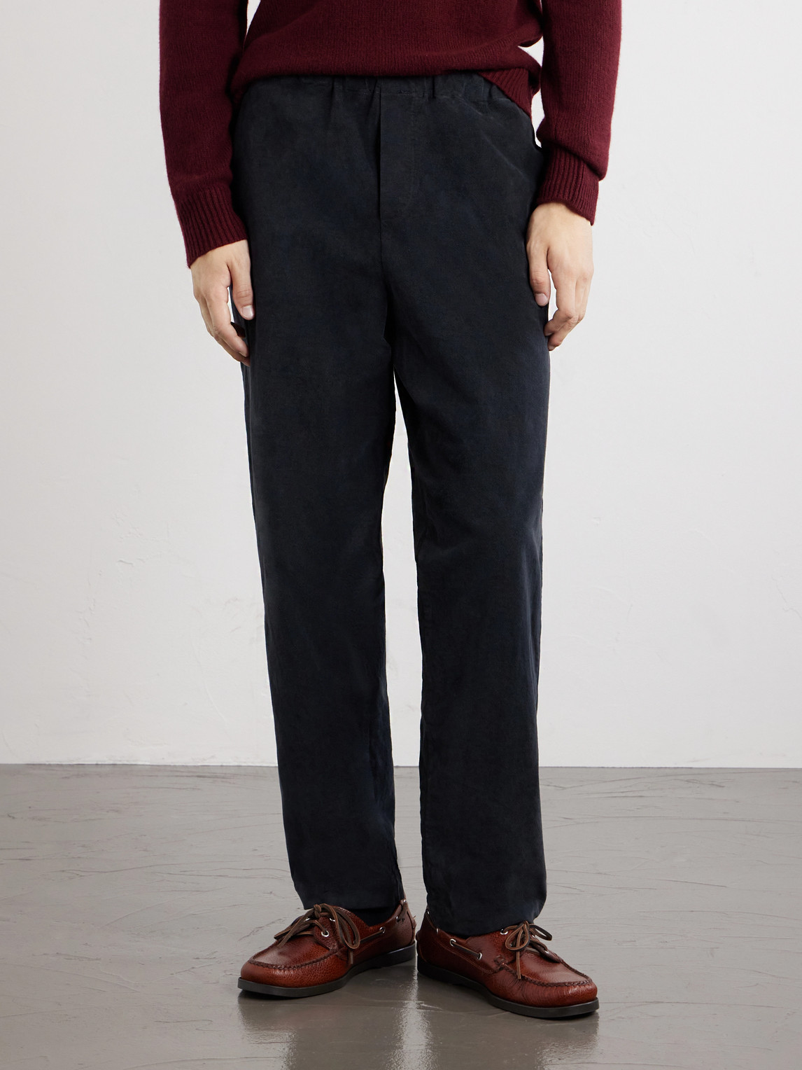 Straight-Leg Garment-Dyed Stretch Cotton-Moleskin Trousers