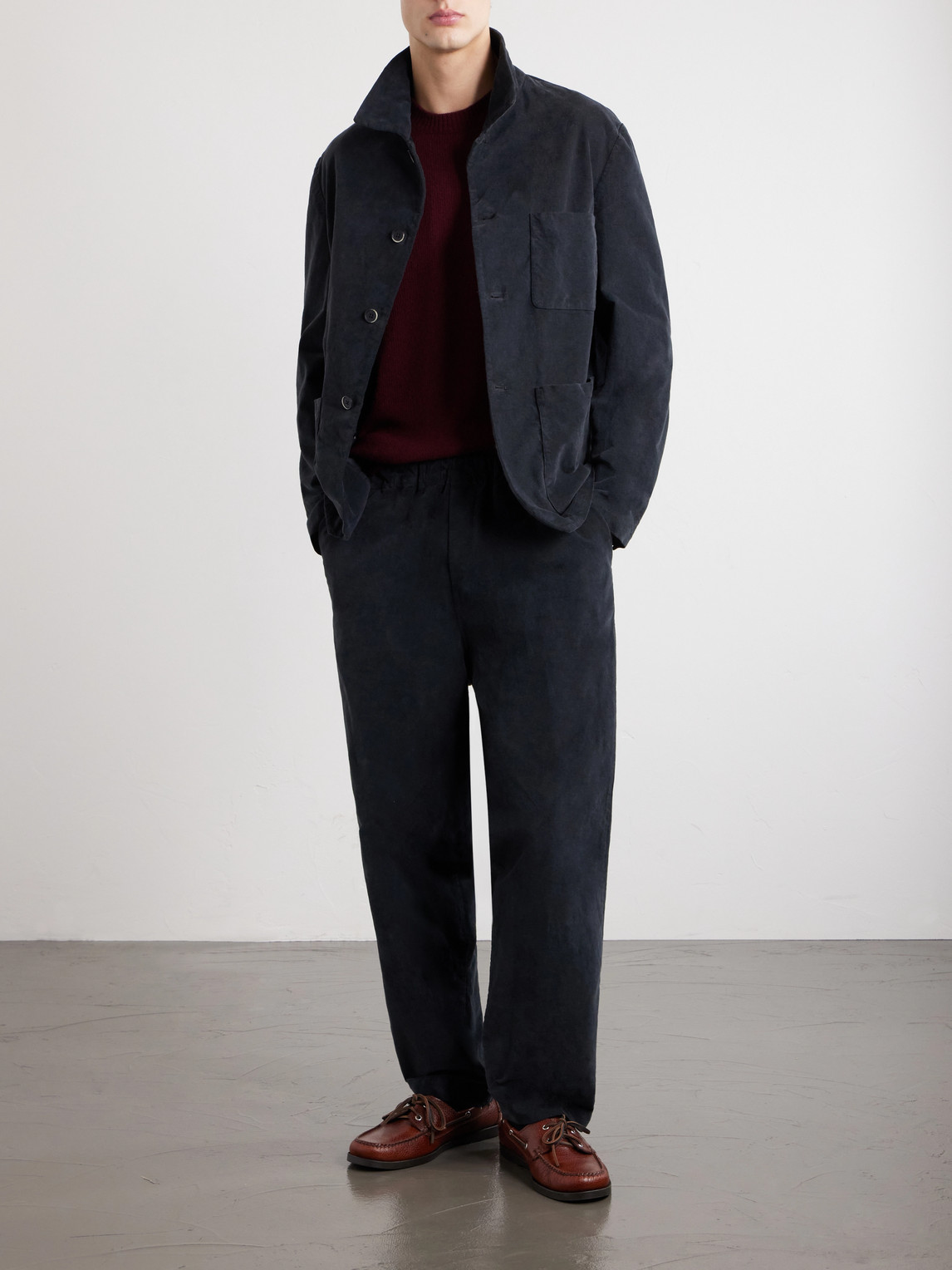 Straight-Leg Garment-Dyed Stretch Cotton-Moleskin Trousers