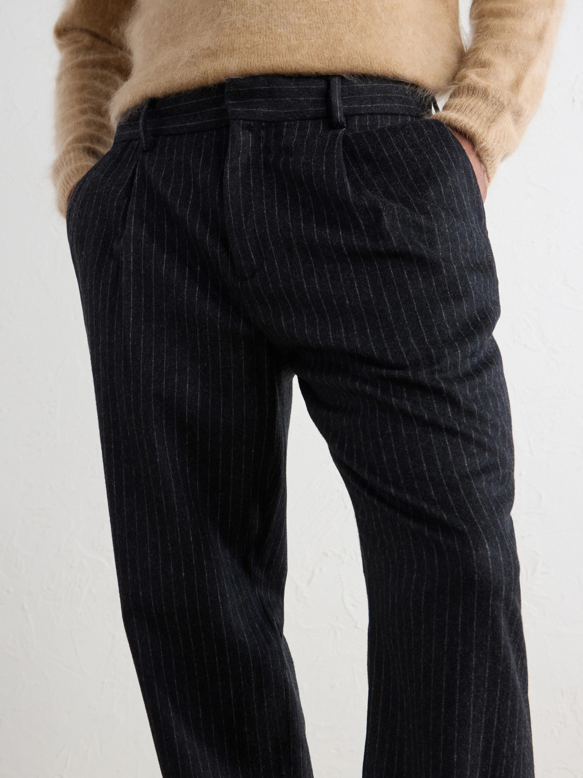 Straight-Leg Pleated Pinstriped Wool-Blend Trousers