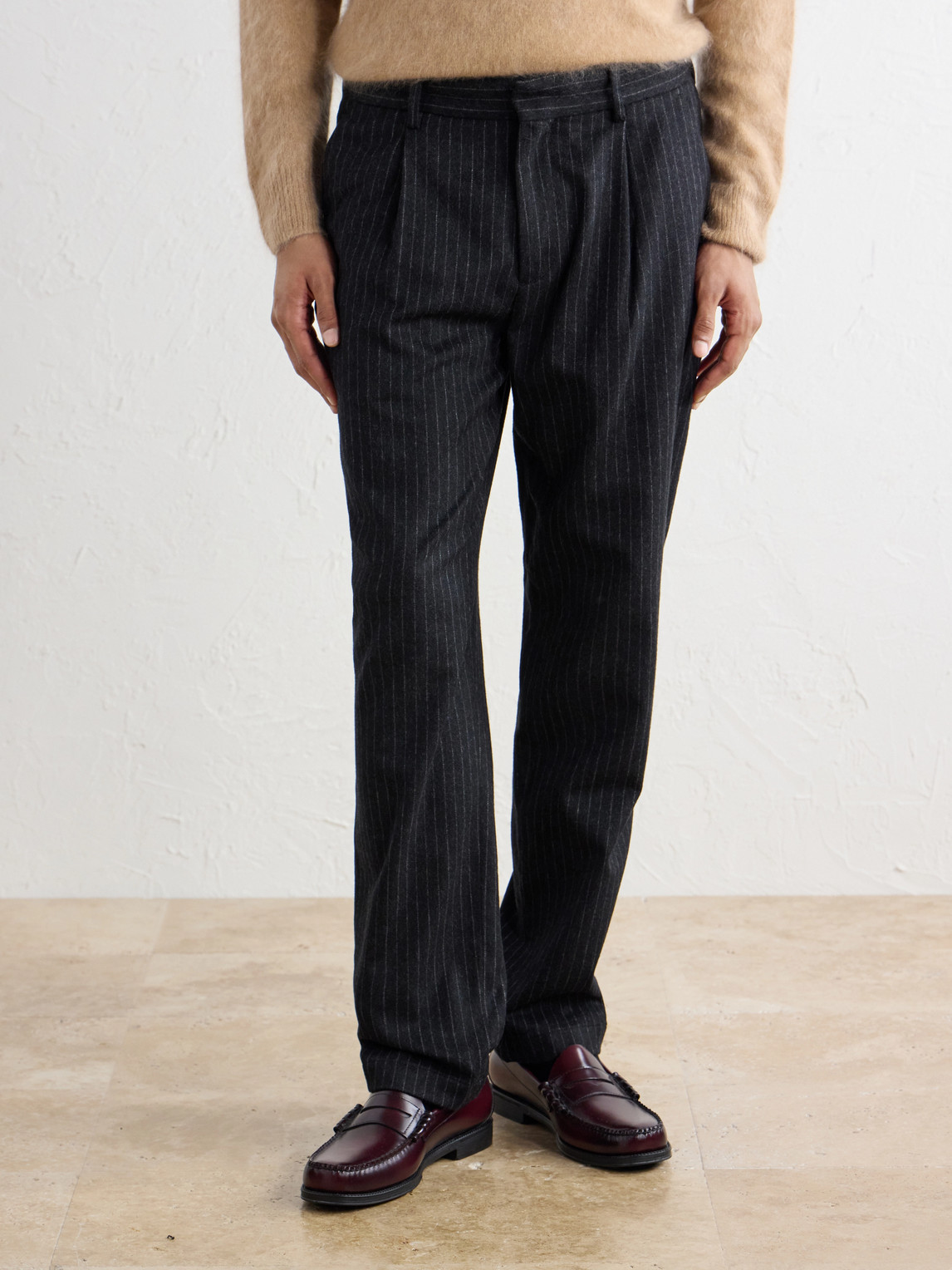 Straight-Leg Pleated Pinstriped Wool-Blend Trousers