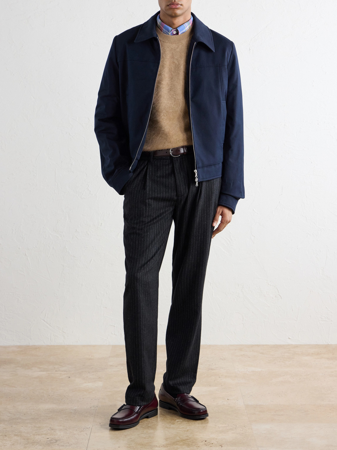 Straight-Leg Pleated Pinstriped Wool-Blend Trousers