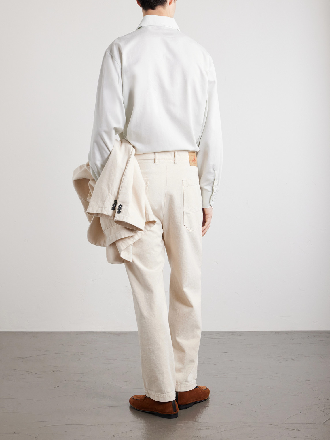 Straight-Leg Pleated Cotton-Drill Trousers