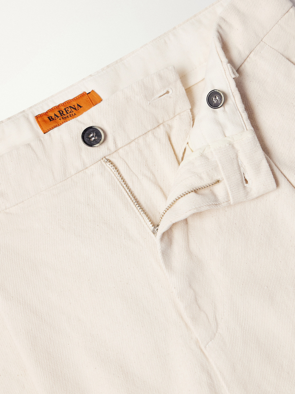 Straight-Leg Pleated Cotton-Drill Trousers