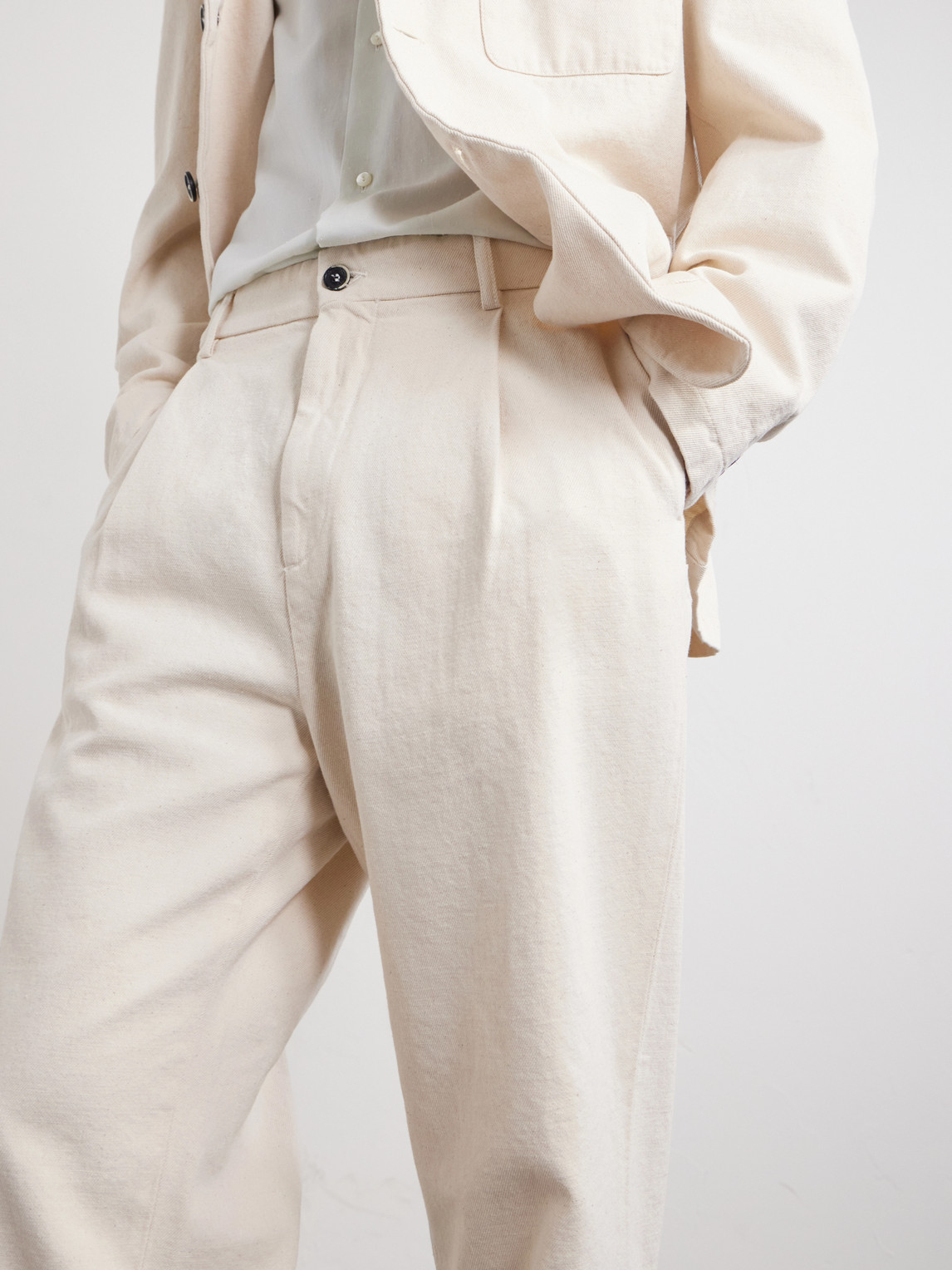 Straight-Leg Pleated Cotton-Drill Trousers