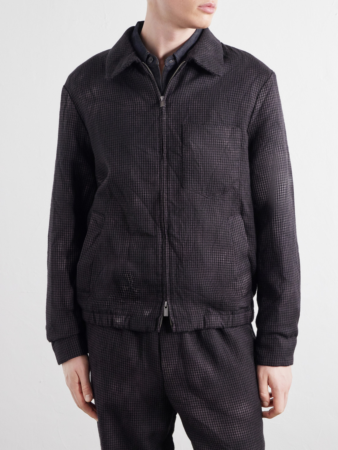 Garment-Dyed Houndstooth Wool Blouson Jacket