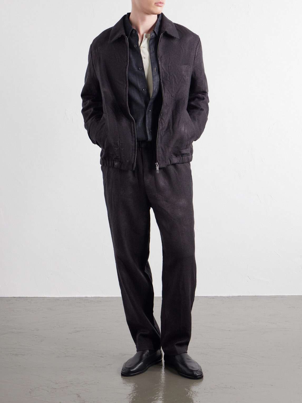 Garment-Dyed Houndstooth Wool Blouson Jacket